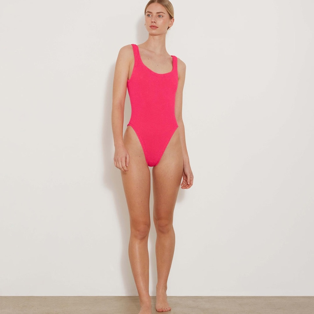 Hunza G Square Neck One Piece Swimsuit in Hot Pink